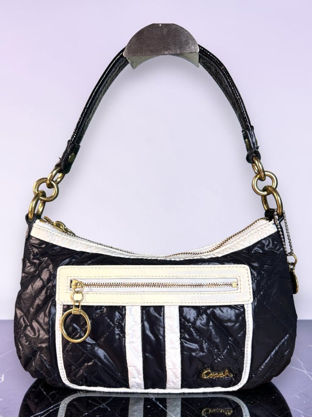 Coach Y2K Poppy "Ski Bunny" Groovy Quilted Leather and Nylon Shoulder Bag
